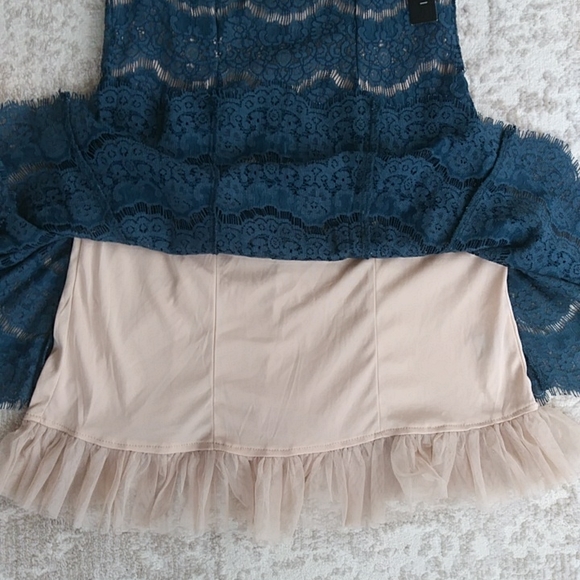 NWT Trixxi Lace Crochet High Neckline Floral Tulle Dress J 9 Blue / Green Cream - Picture 13 of 16